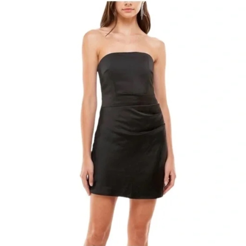 WAYF Black Satin Strapless Mini Dress